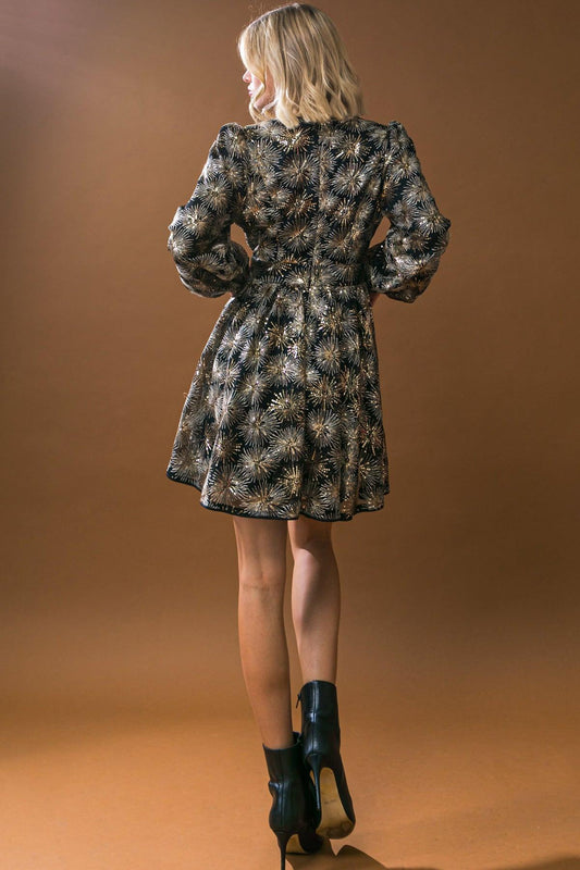 Sequined Mini Dress With Surplice Neckline And Puff Sleeves