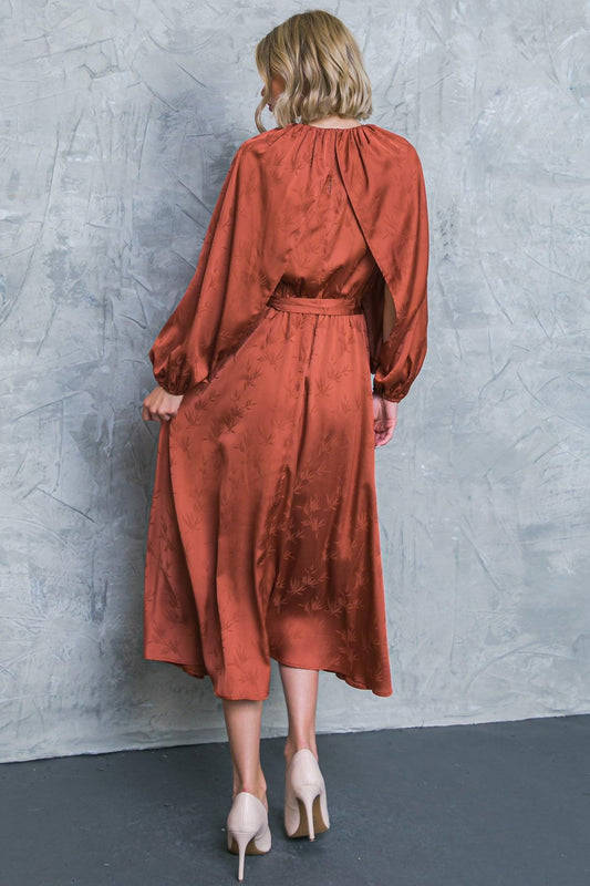 Progress Over Perfection Satin Midi Dress With Jacquard Satin Round Neckline