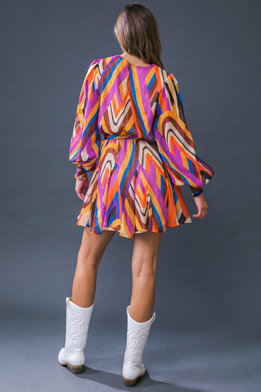 Paloma Party Woven Mini Dress Round Neckline Smocked Cuffs And Elastic Waist