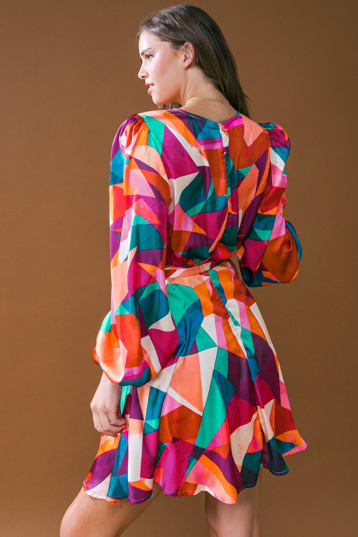 Woven Mini Dress Round Neckline Long Sleeves A Line Skirt With Back Zipper