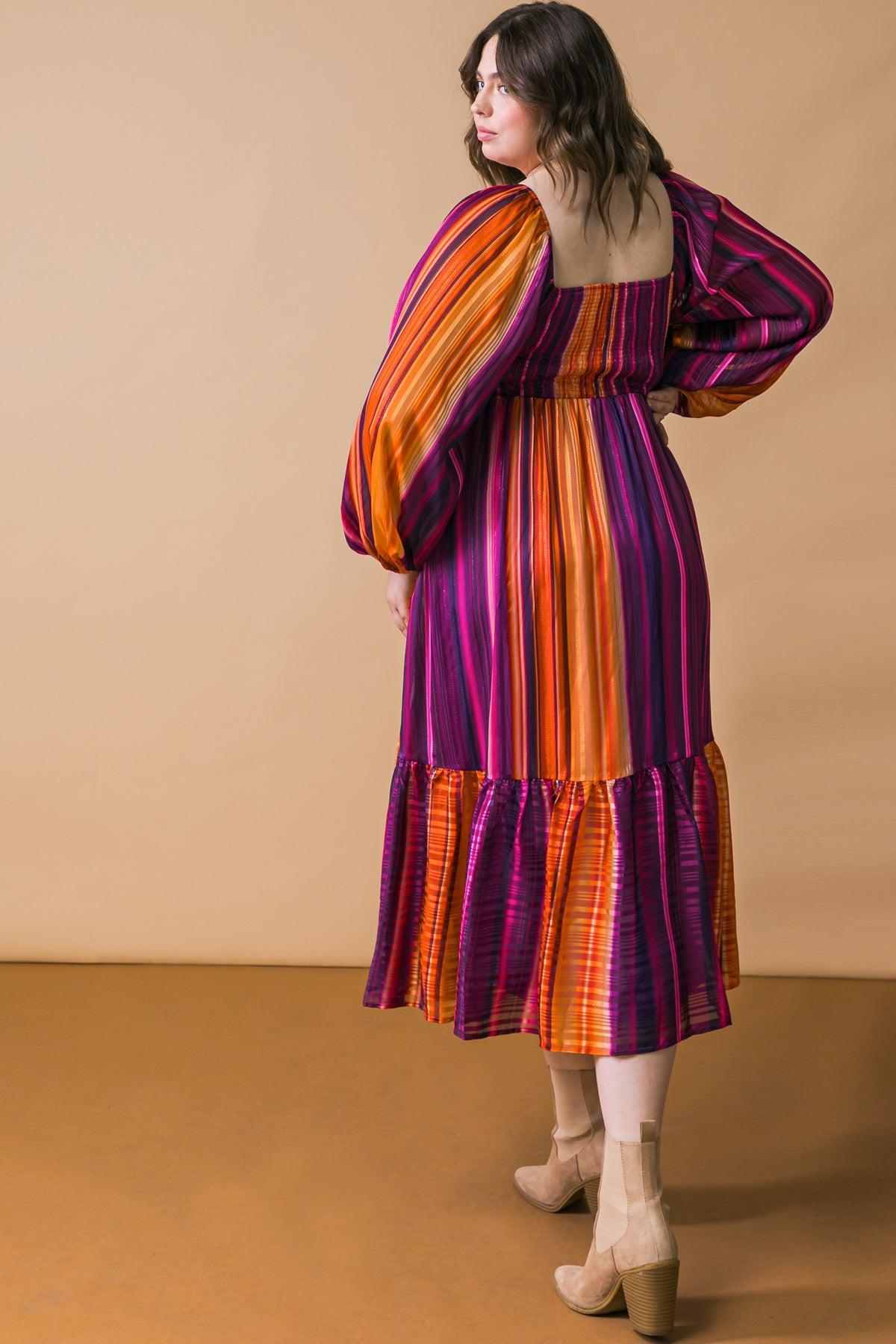 Everything You Needed Woven Midi Dress Printed Square Neckline Long Sleeve