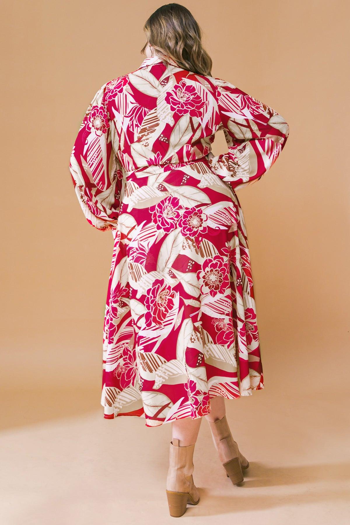 Heart Of Woven Midi Dress With Shirt Collar Button Front And Self Tie