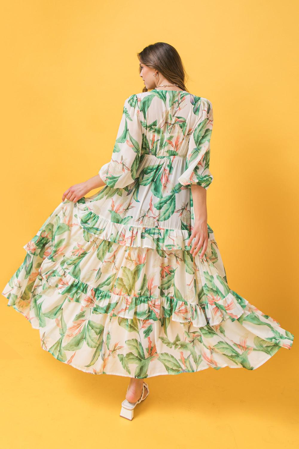 Easy Days Floral Maxi Kimono Top Long Sleeve Boho Chic With Front Tie
