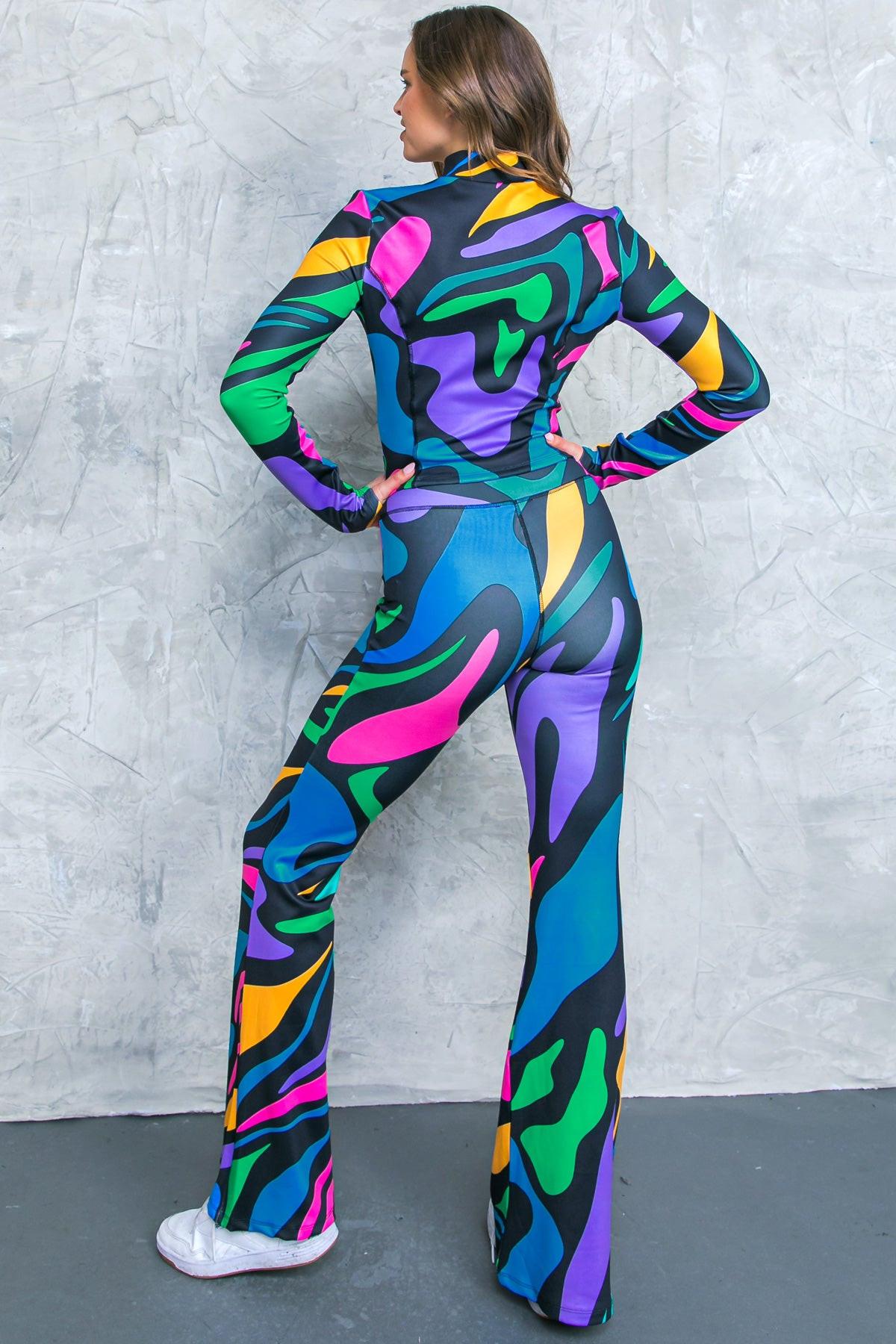 Saying Hello Scuba Tracksuit Printed Two Piece Set With Front Zipper