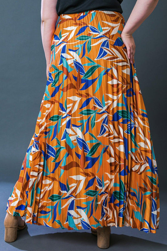Feels Like Fall Woven Maxi Skirt Boho Pleated Flowing Silhouette Elastic Waist