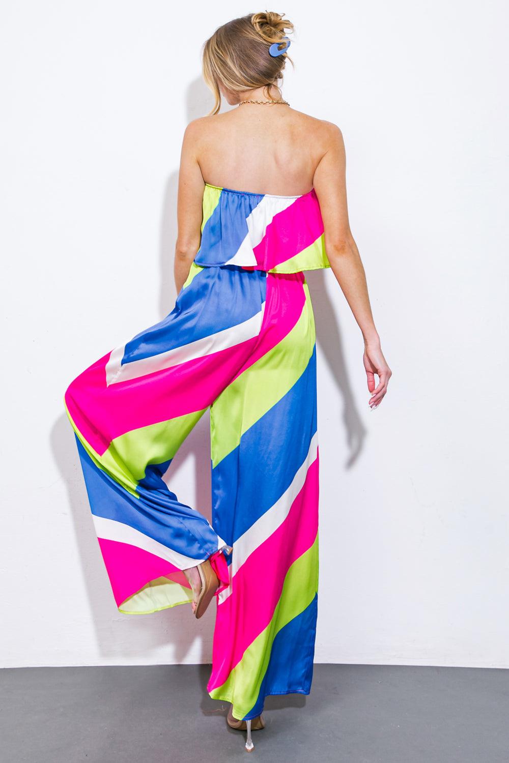 Broadwalk Dream Woven Jumpsuit With Flounce Neckline And Wide Leg