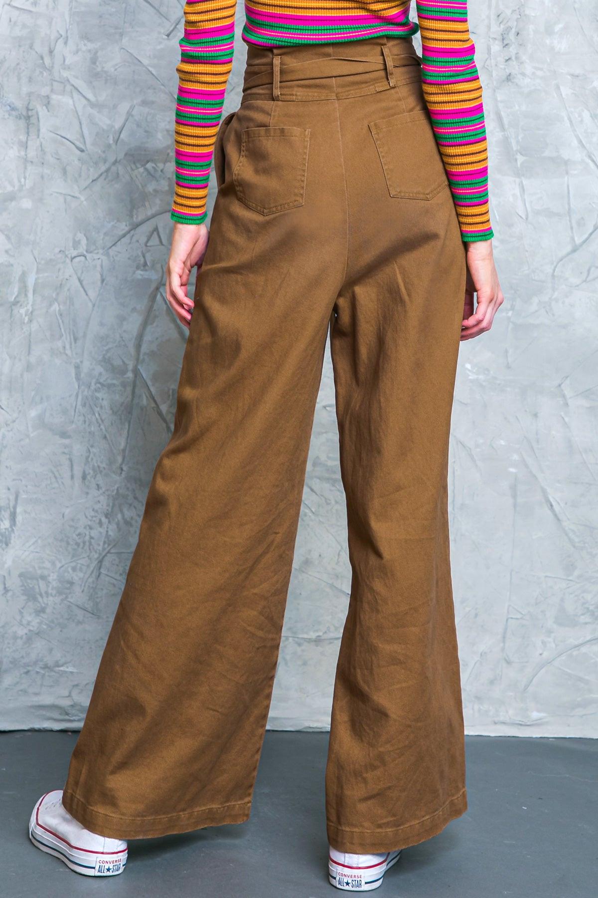 Big Moment Twill Pants High Waisted Paperbag Waist With Self Belt Wide Leg