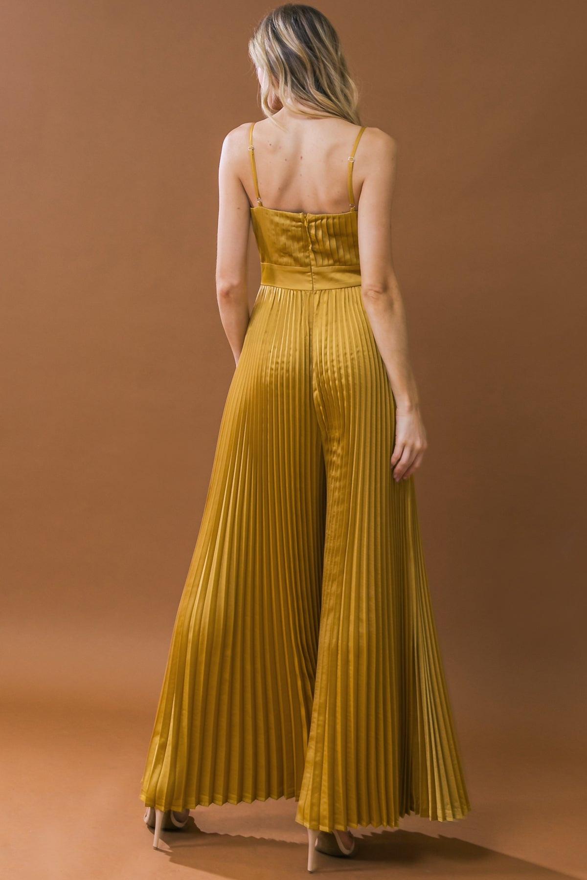 Blissful Love Woven Jumpsuit Pleated Bodice Wide Leg With Back Zipper