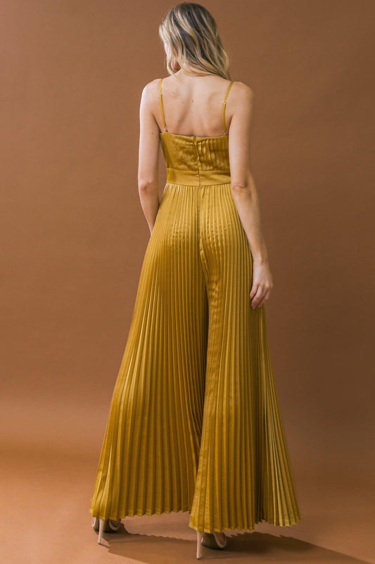 Blissful Love Woven Jumpsuit Pleated Bodice Wide Leg With Back Zipper