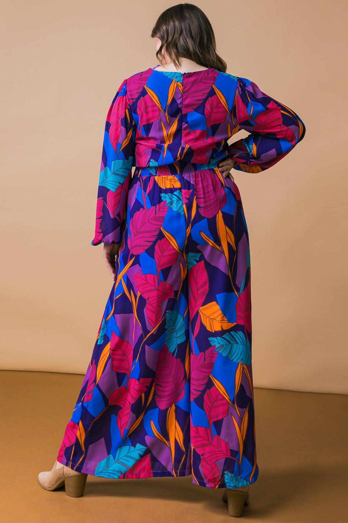Woven Jumpsuit With Round Neckline Front Pant Pleat And Wide Leg Back Zipper