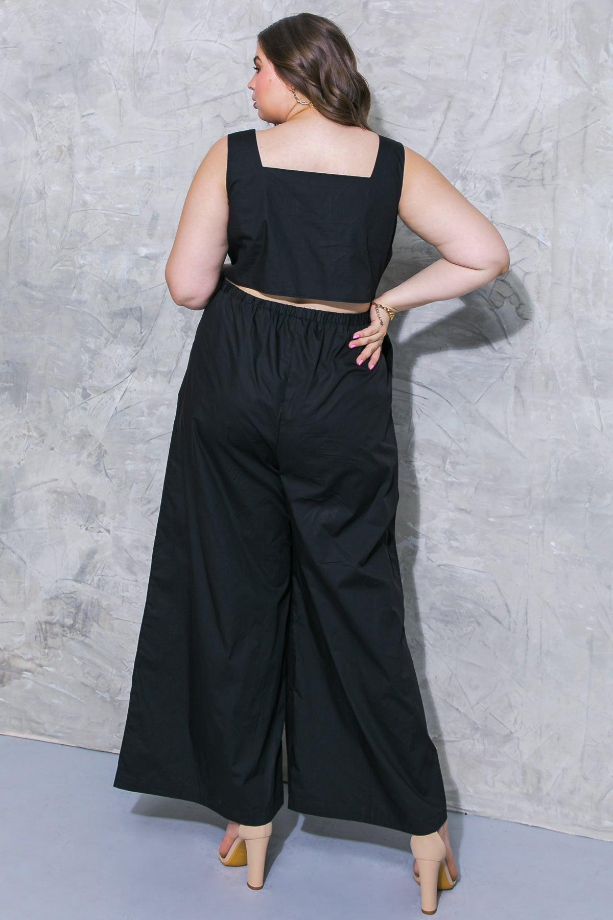 Life With You Poplin Jumpsuit Sleeveless Square Neck Wide Leg Cotton