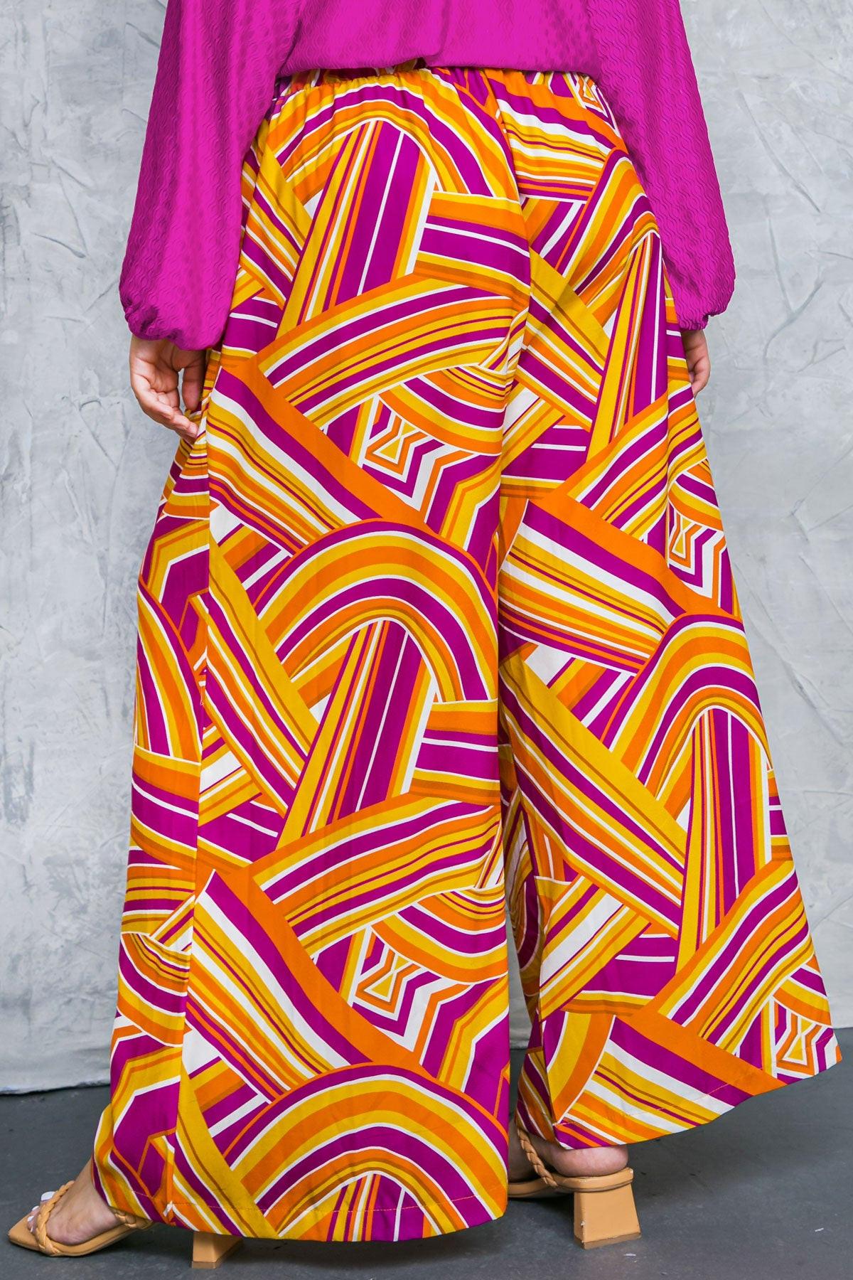 Lively Cham Printed Woven Pants With Pleated Front And Side Zip Closure
