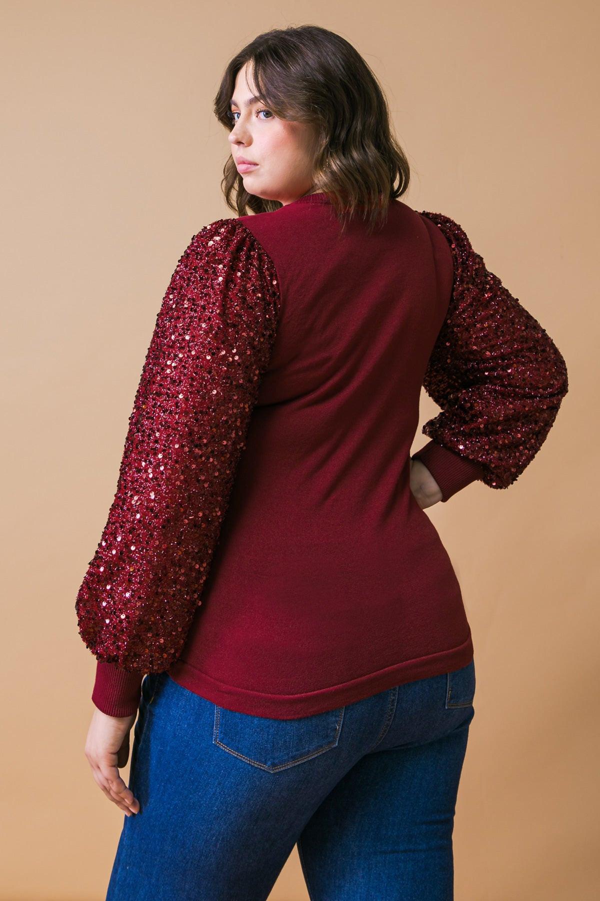 Feeling The Fun Sequin Puff Sleeve Knit Sweater Top