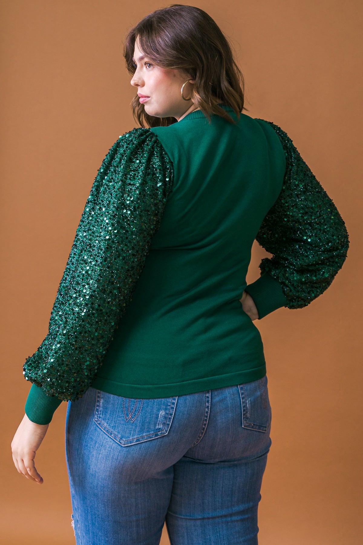 Feeling The Fun Sequin Puff Sleeve Knit Sweater Top