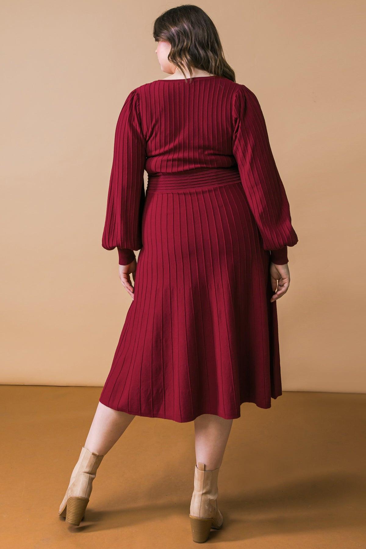 Keep Looking Up Sweater Midi Dress With U Neck And Self Sash Tie