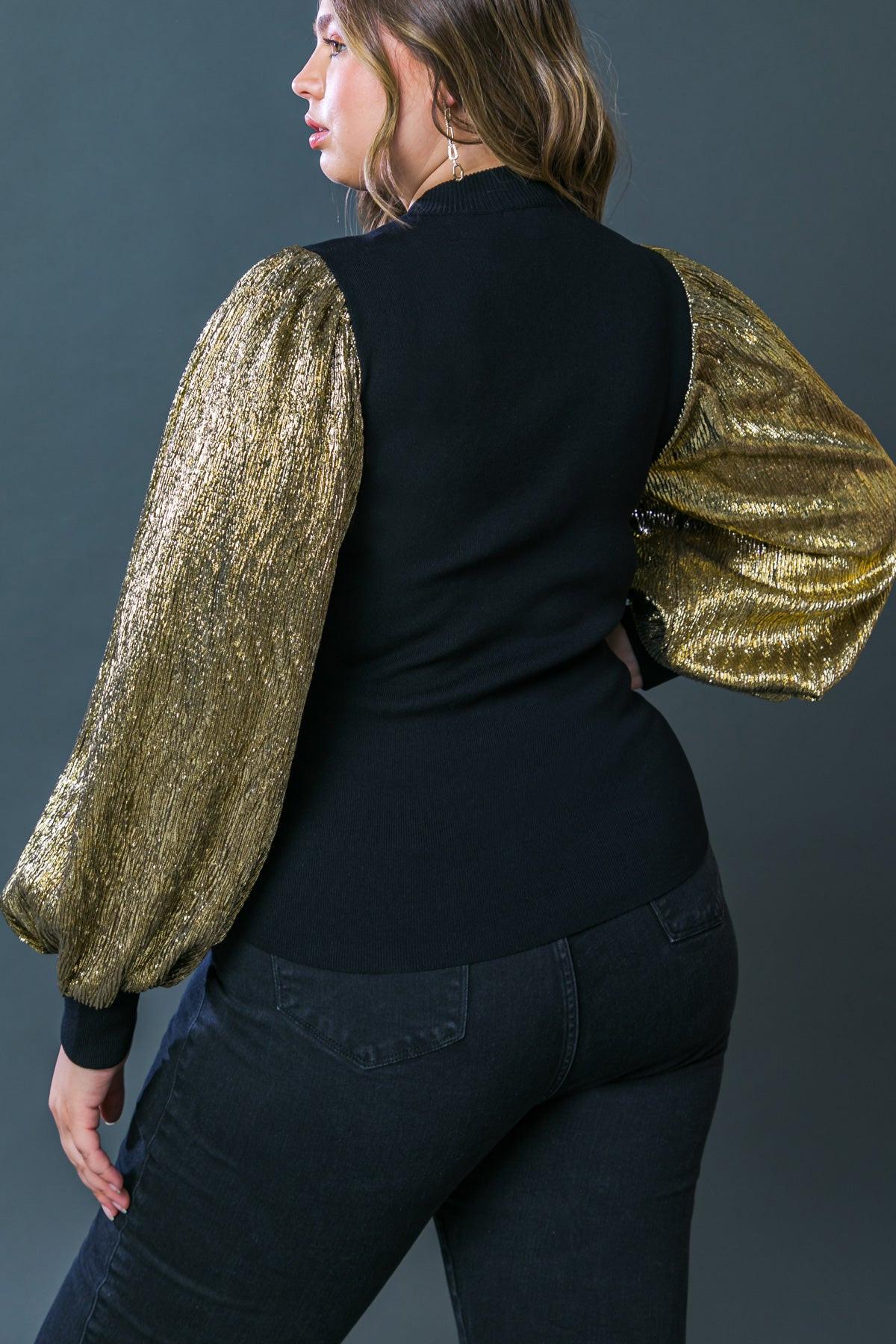 Lovely Essence Mock Neck Sweater Top With Contrasting Hue Long Sleeves
