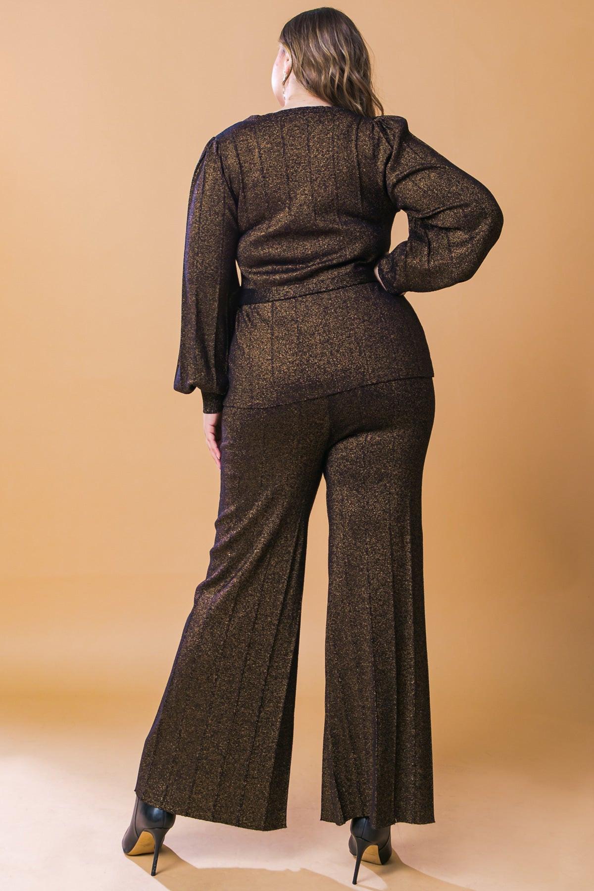 Stunning Stance Metallic Sweater Tunic and Wide Leg Pant Set