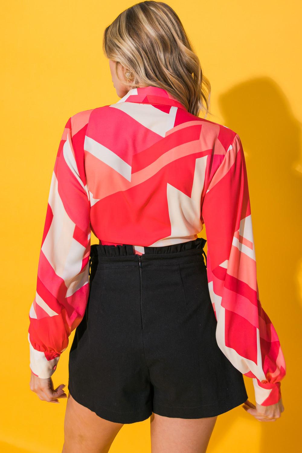 Good Times Only Woven Top With Peasant Sleeves Tie Front
