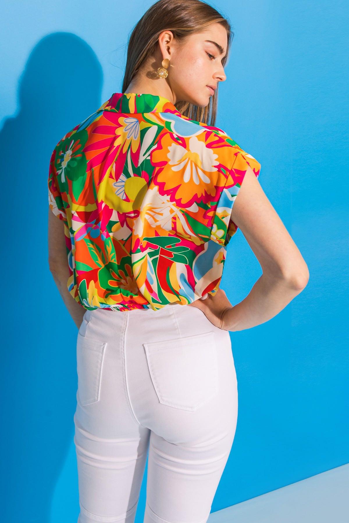 Sweet Dreams Floral Woven Top Lightweight Breathable Shirt Collar V Neck