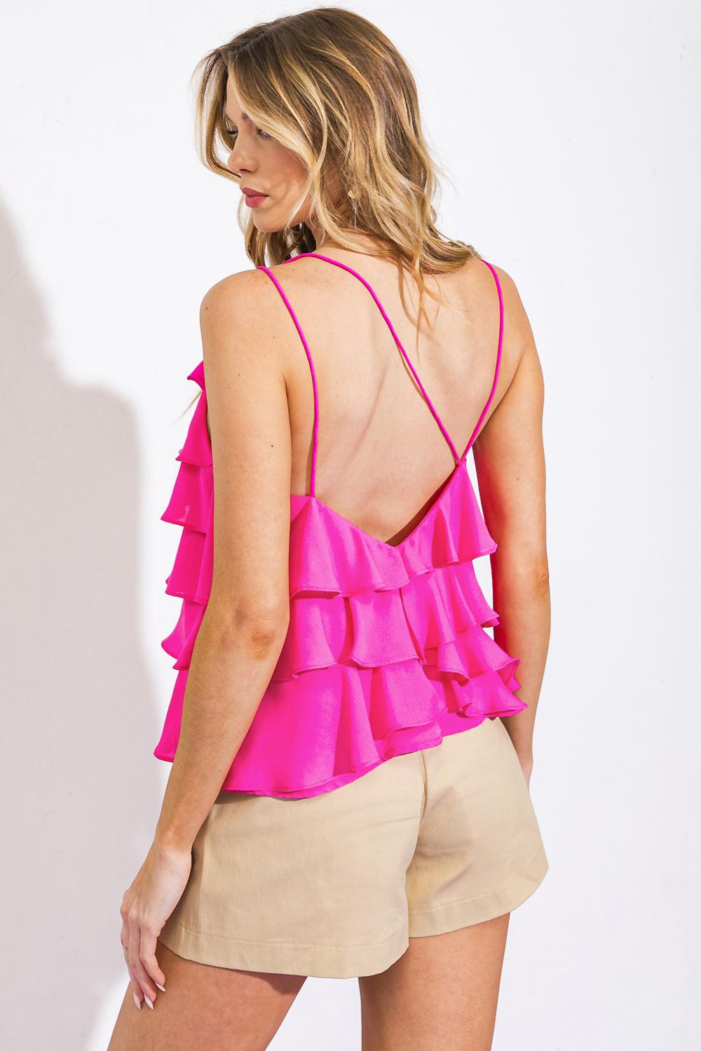 Last in the Waves Woven Top with Asymmetric Neckline and Low Back