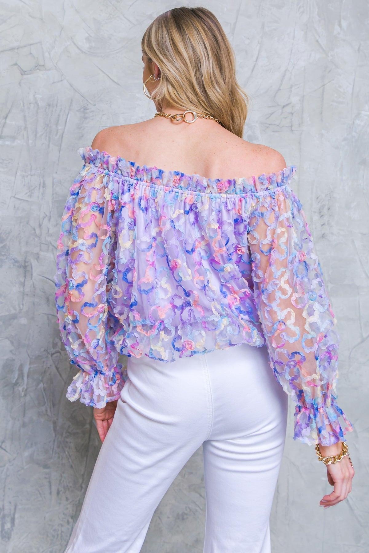 Your Heart Is Mine Novelty Top Off Shoulder Peasant Sleeve