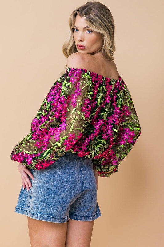 Feeling Mighty Fine Woven Top With Off Shoulder Neckline And Elasticized Waist