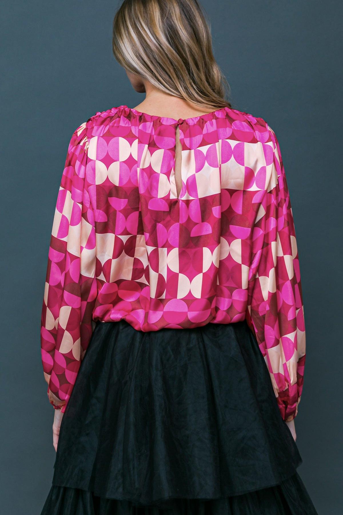 Printed Savor The Sweetness Woven Top With Round Neckline And Elastic Waist