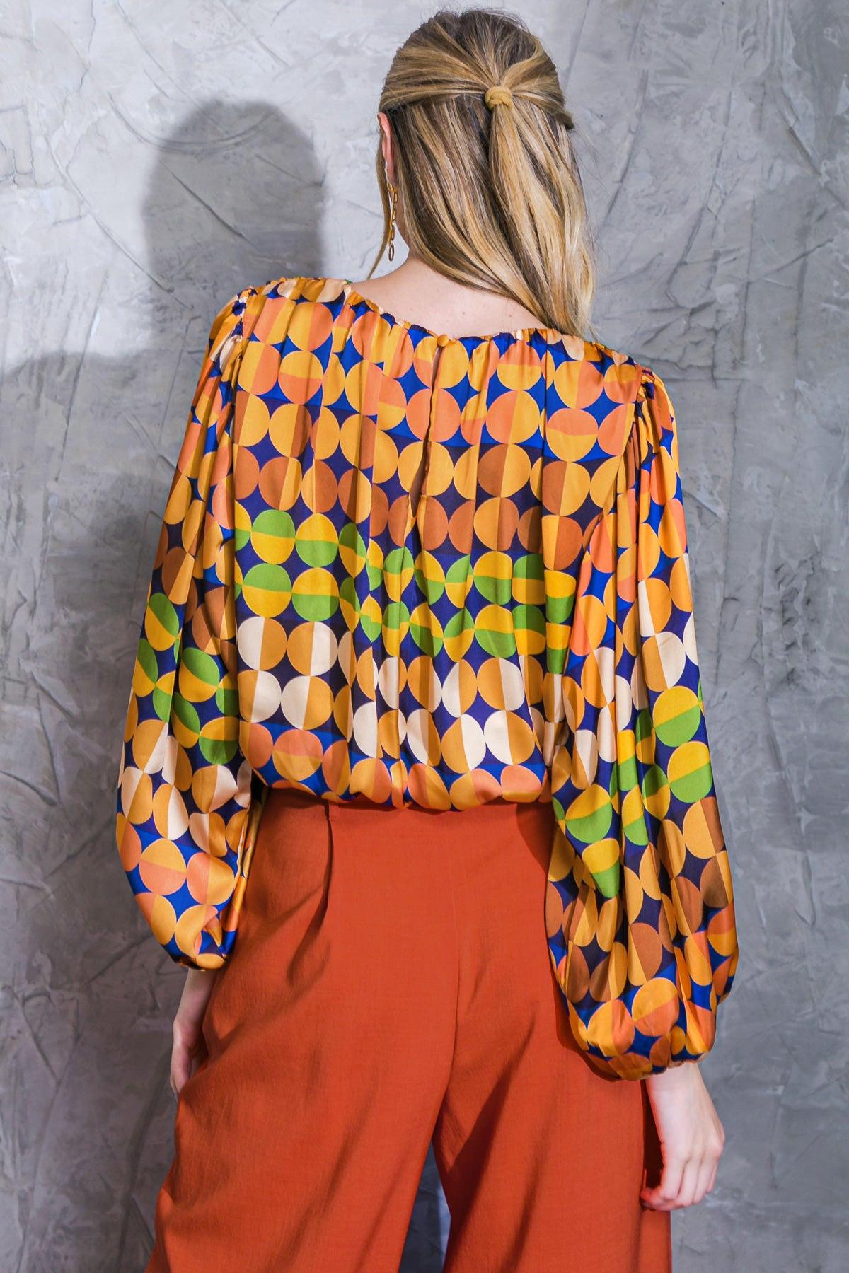 Printed Savor The Sweetness Woven Top With Round Neckline And Elastic Waist