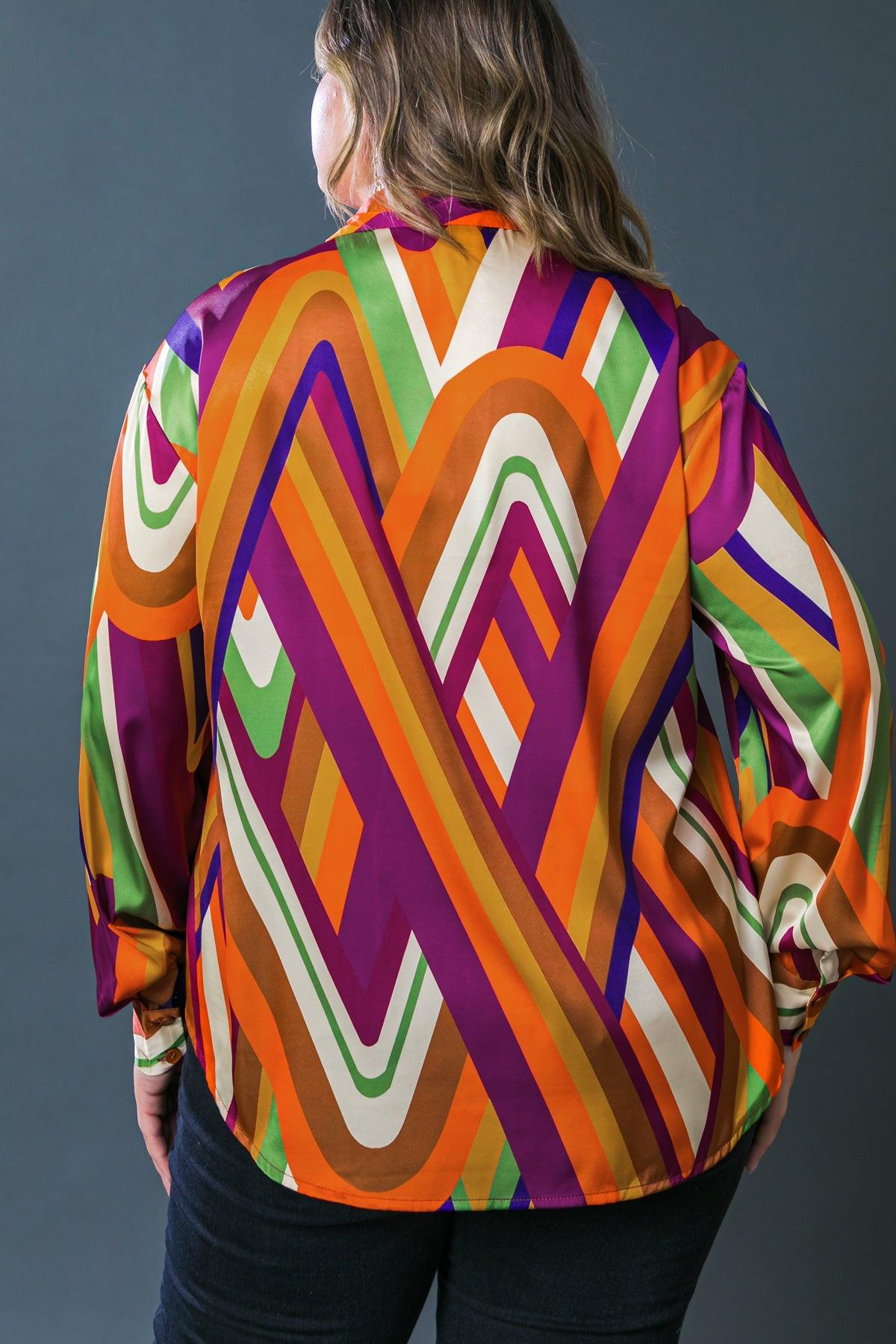 Something Special Printed Woven Top Shirt Collar Button Down And Long Sleeve