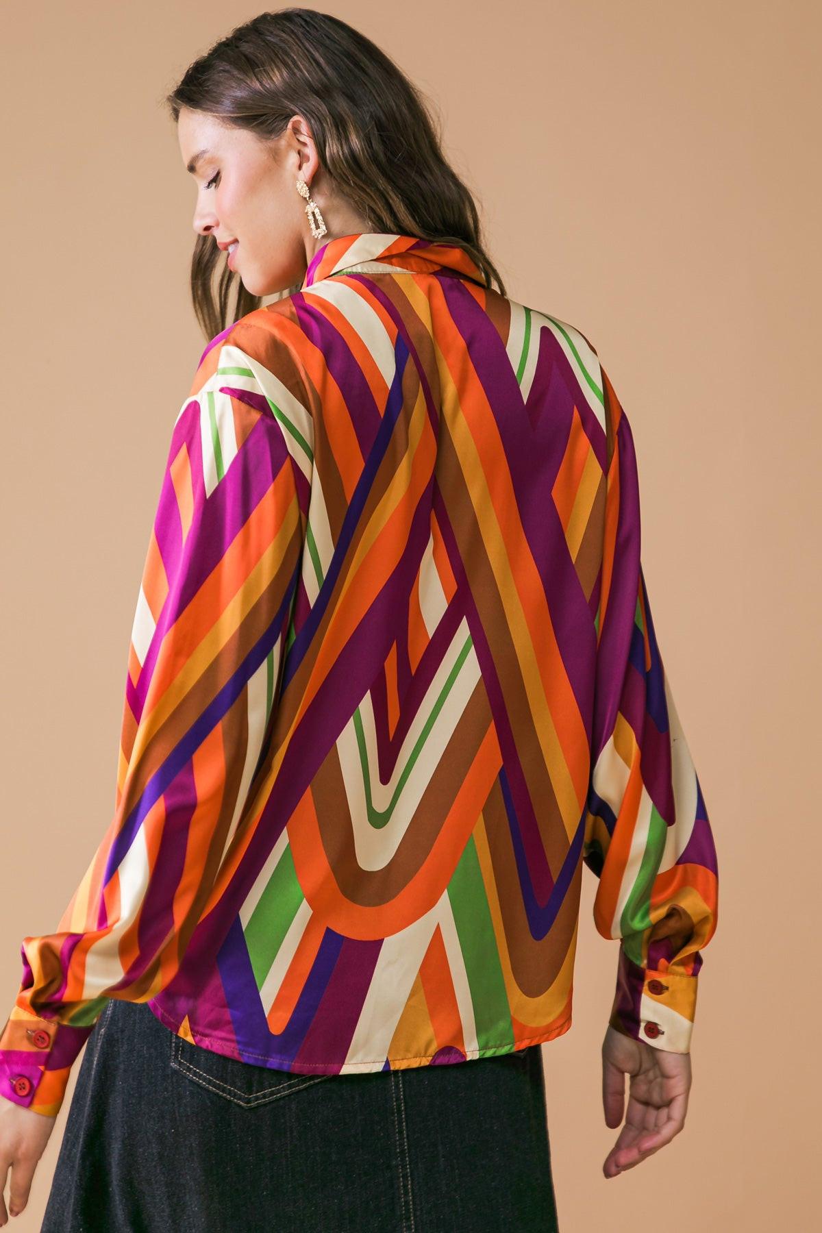 Something Special Printed Woven Top Shirt Collar Button Down And Long Sleeve