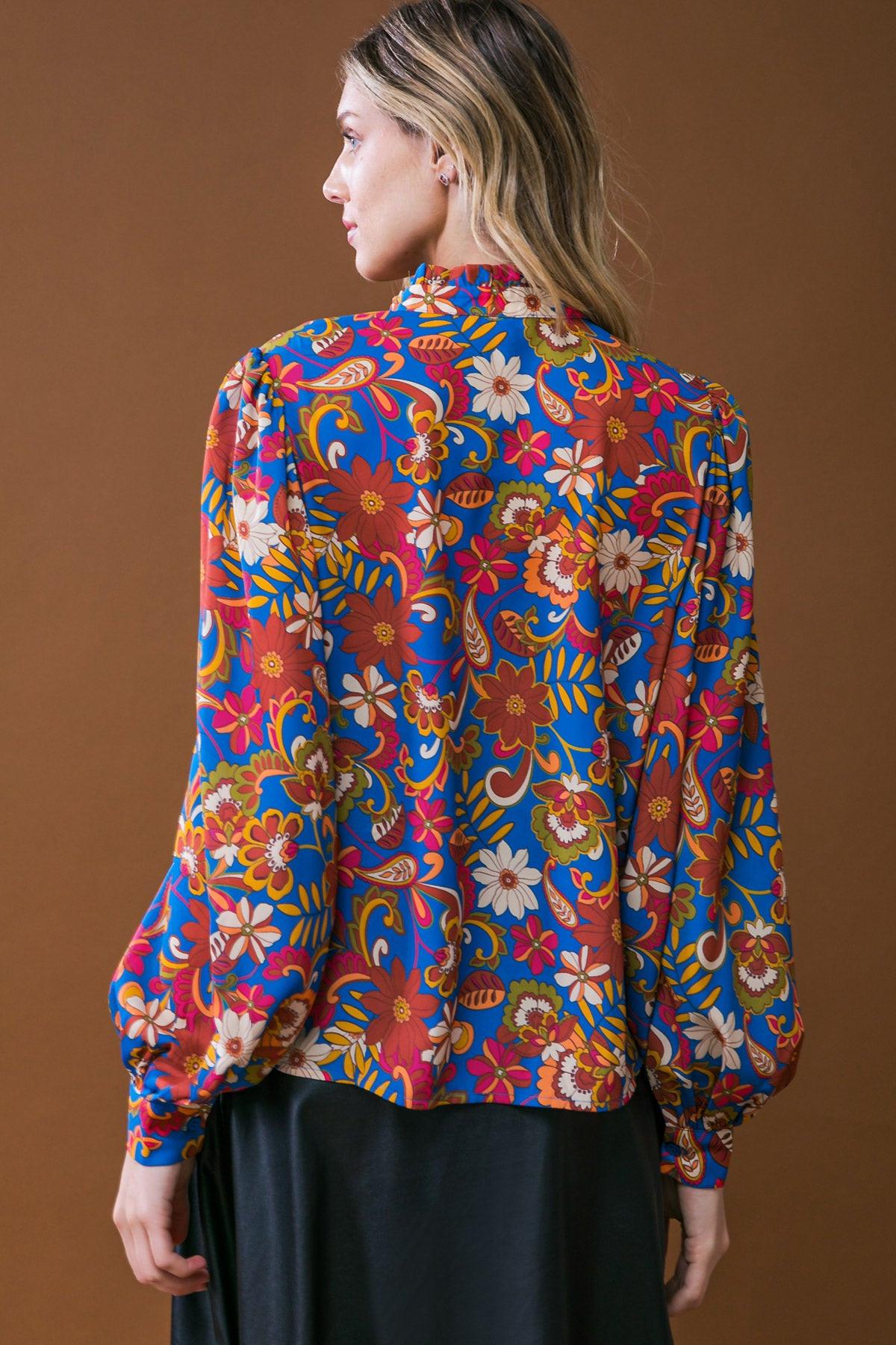Impressive Blossom Woven Top With Ruffled Neckline And Floral Print