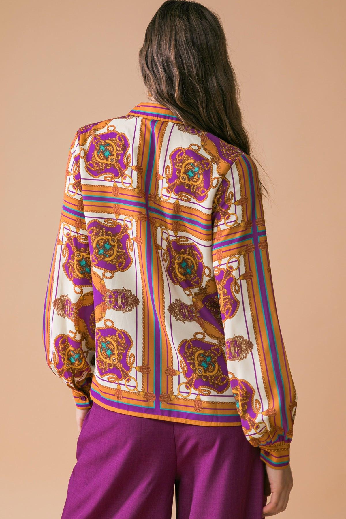 Make Today Great Printed Woven Top With Front Tie And Ruffled Neckline
