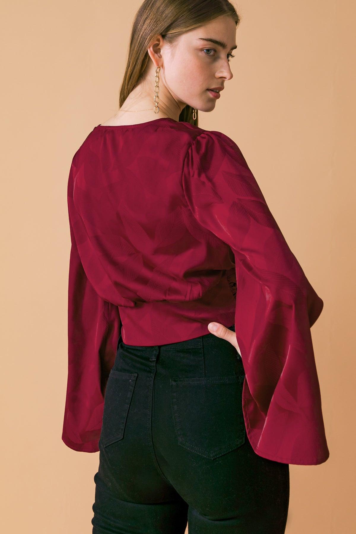 The Right Addition Jacquard Woven Top With Button Down And V Neckline