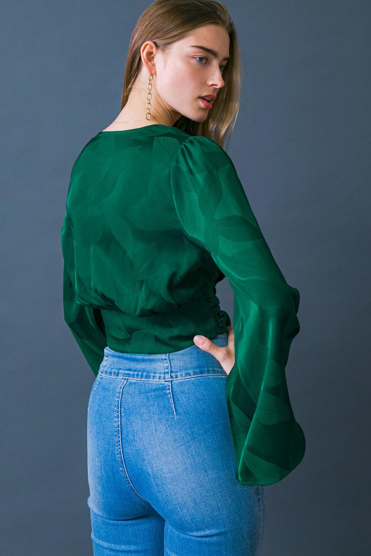 The Right Addition Jacquard Woven Top With Button Down And V Neckline