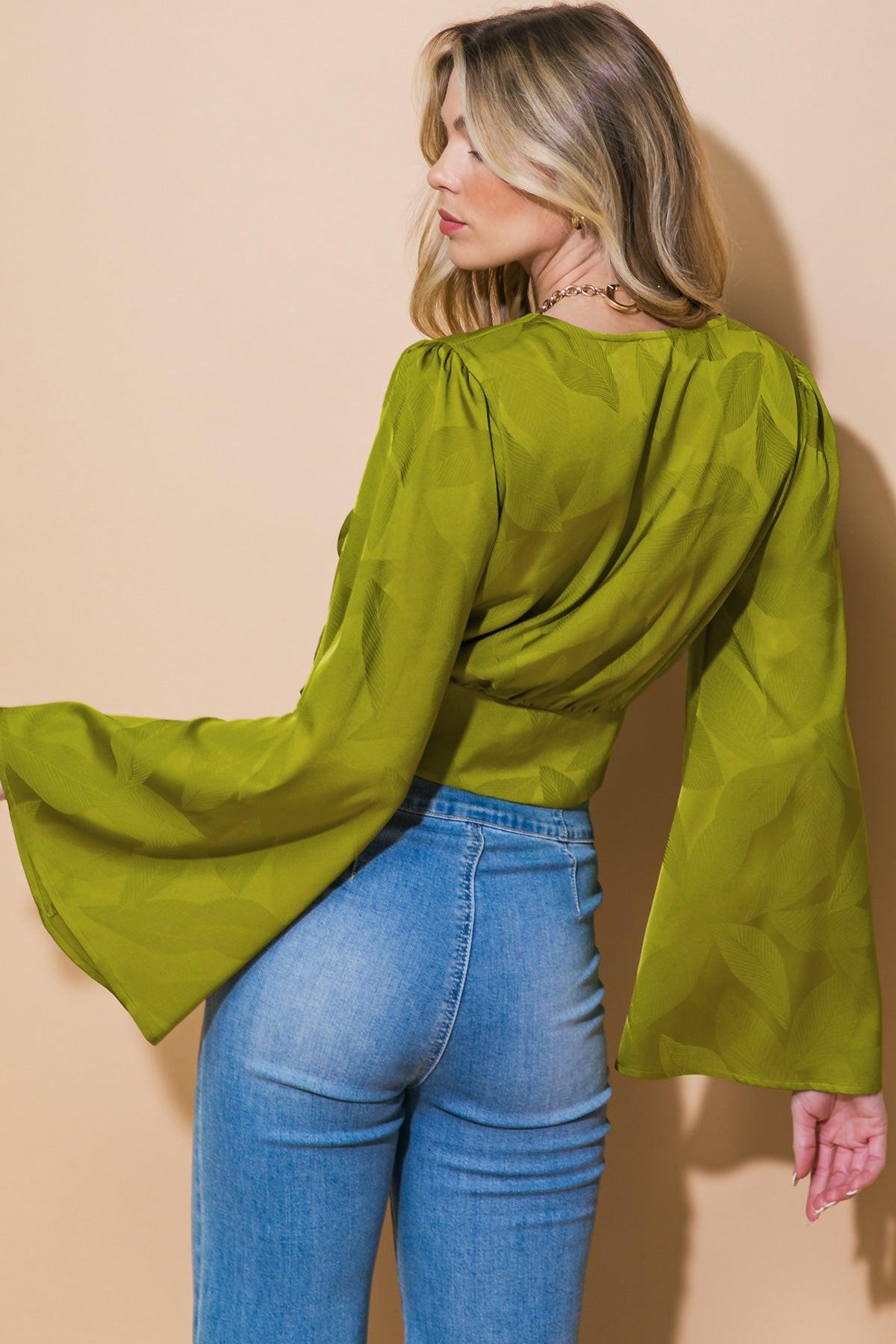 The Right Addition Jacquard Woven Top With Button Down And V Neckline
