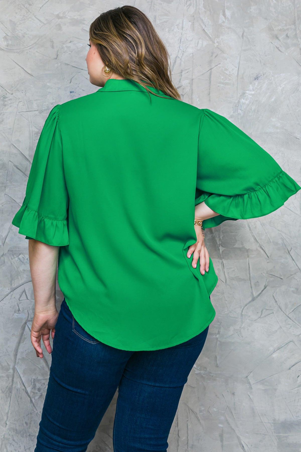 Back to Business Woven Top Shirt Collar Bell Sleeve Blouse For Work