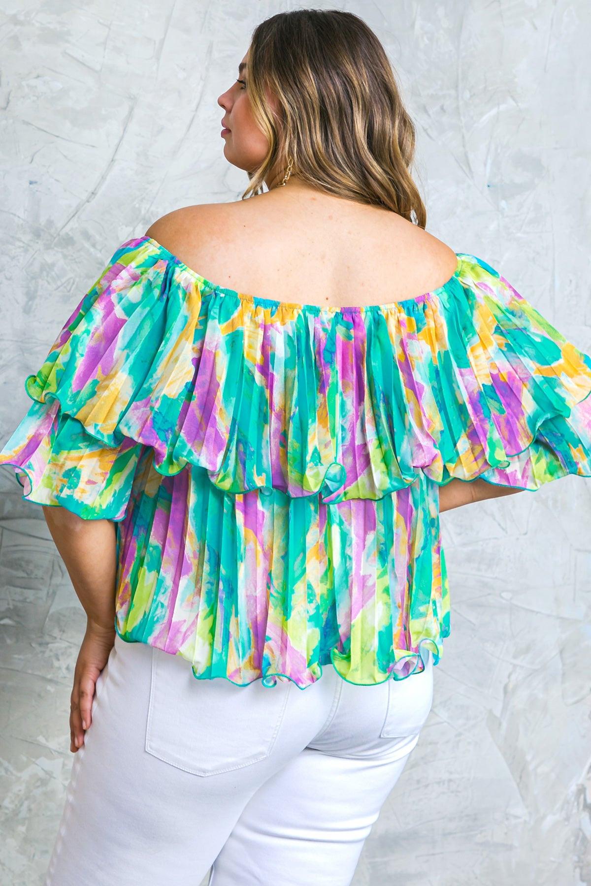 Magnolia Santa Caterina Woven Top Off Shoulder Flounce Pleated Bodice