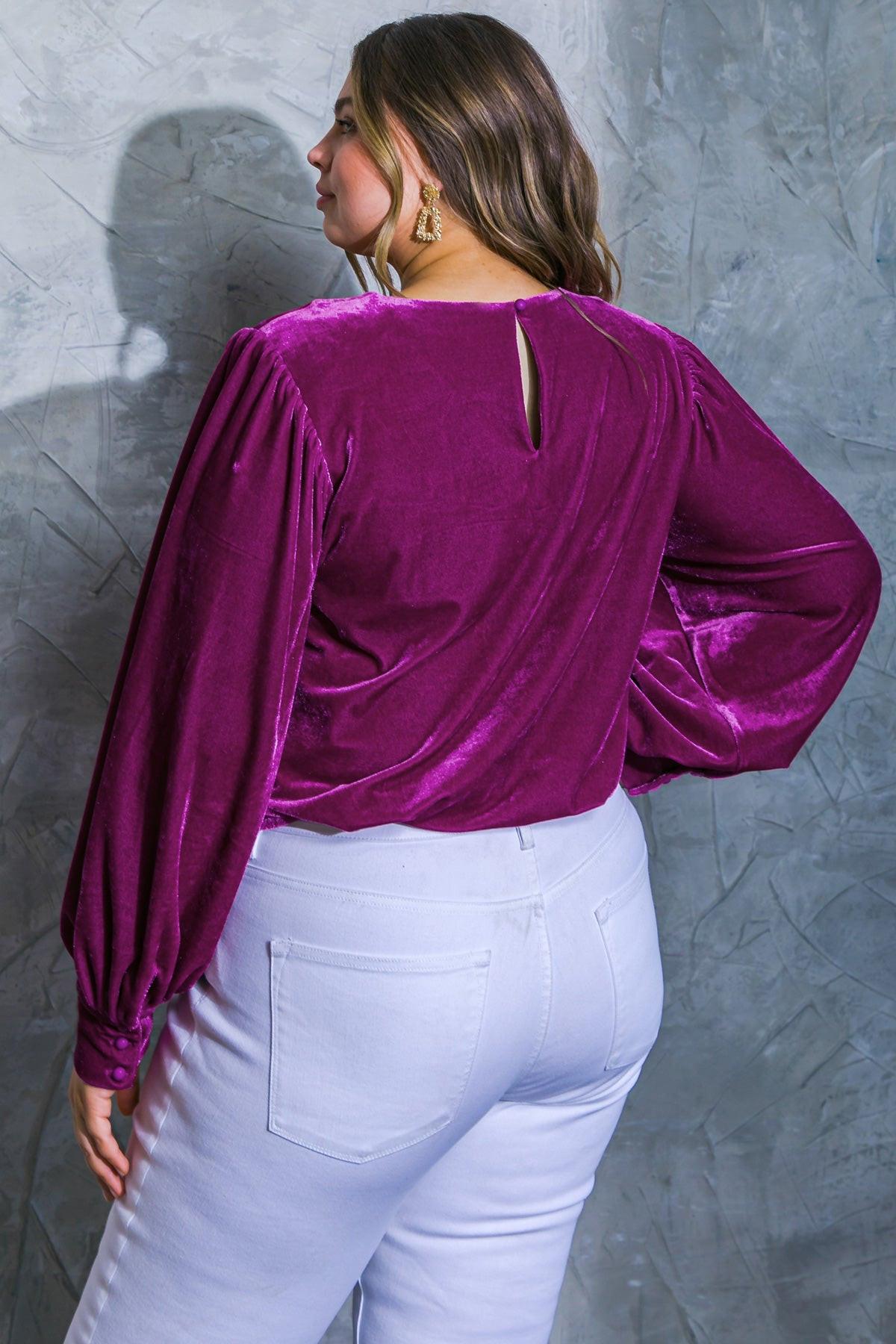 It's Your Time Velvet Top Long Sleeve Round Neck Elastic Waist