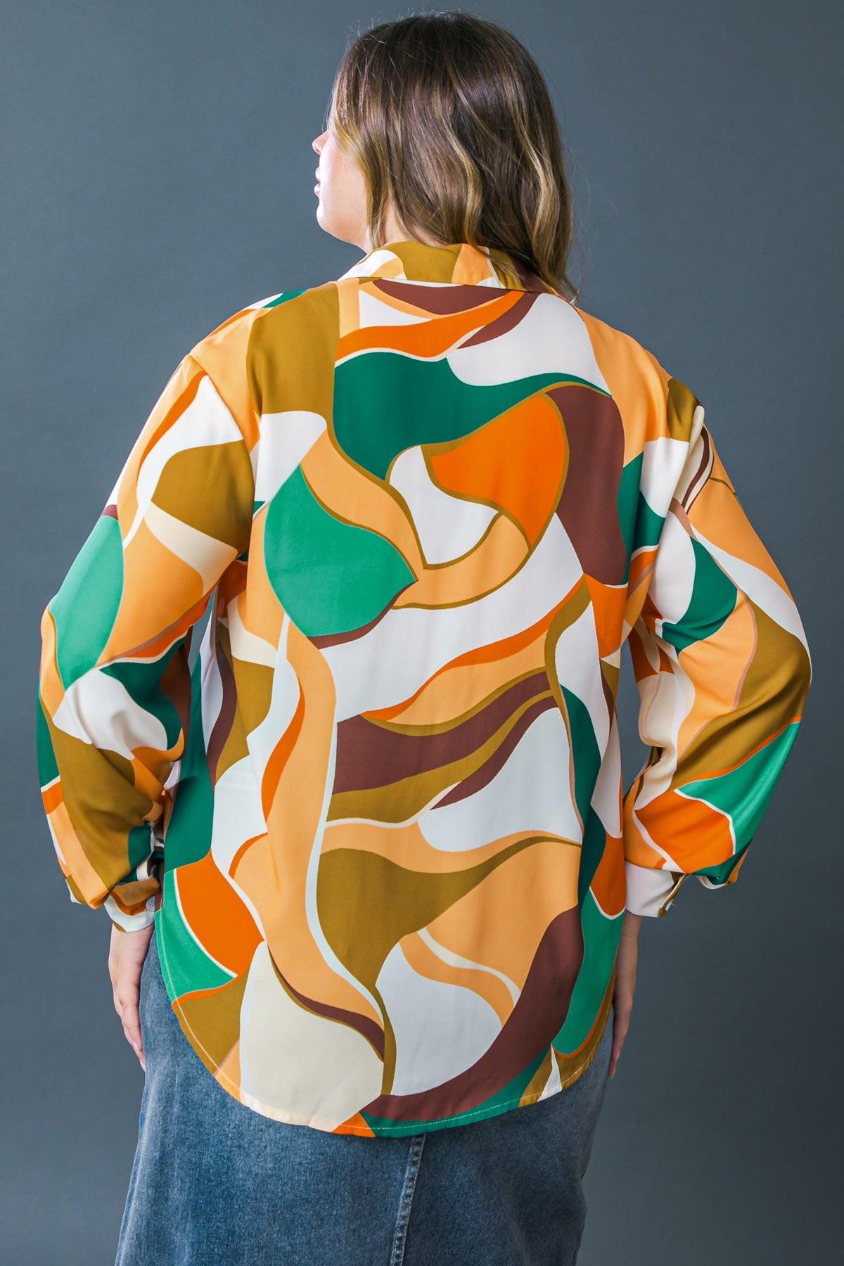 Lovingly Yours Woven Top With Shirt Collar Button Down Long Sleeve Polyester