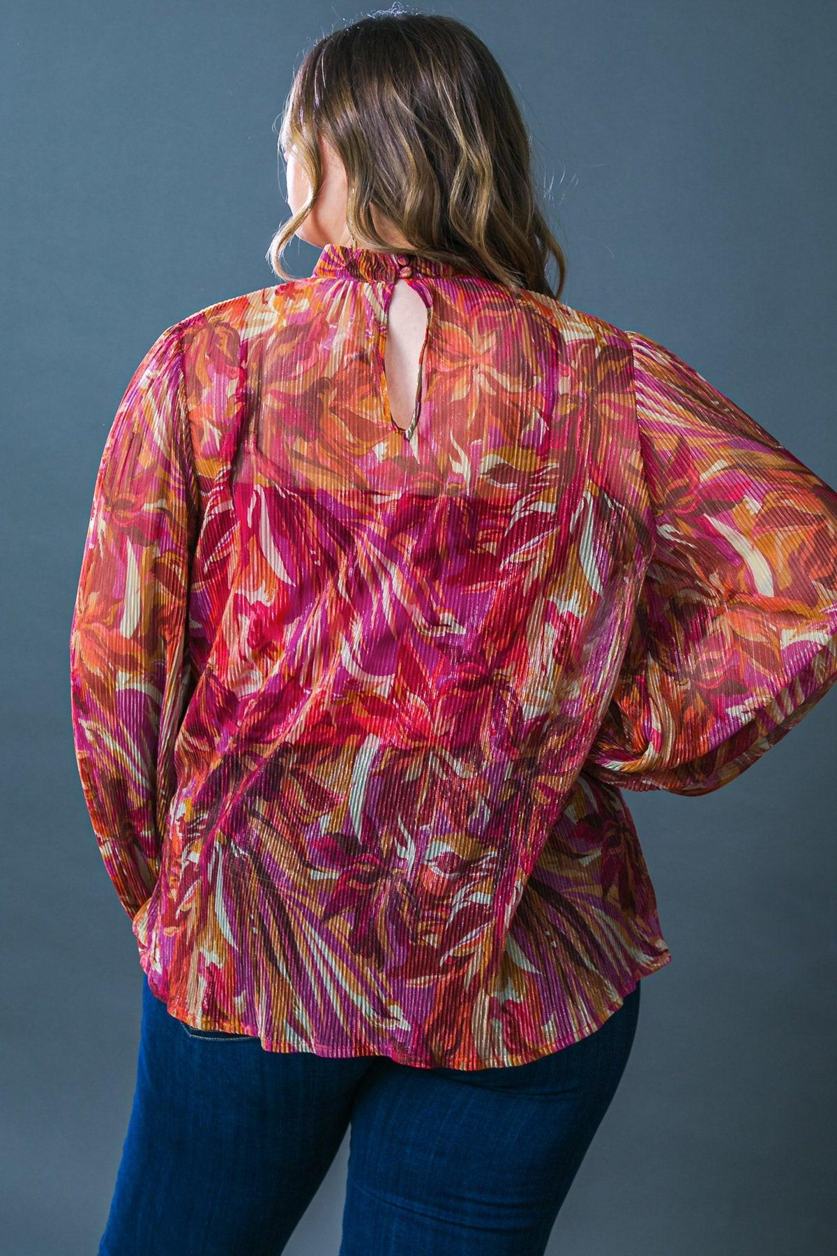 Crushing On You Woven Top High Neck Long Sleeve Cuffs Lightweight Breathable