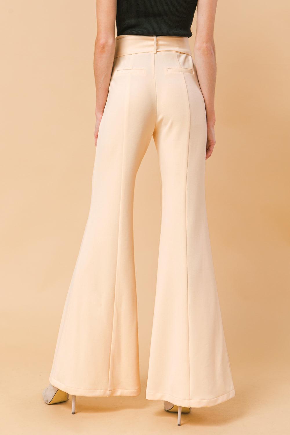 Countdown The Hours Woven Bell Bottom Flared Pants With Self Belt And Pockets