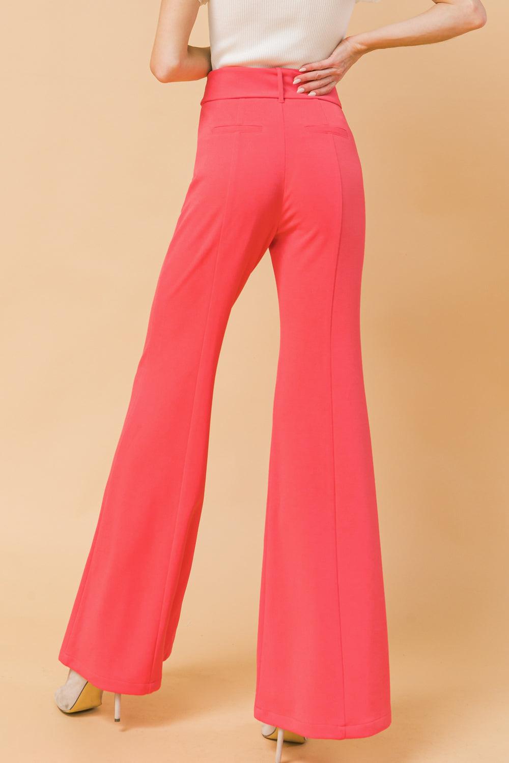 Countdown The Hours Woven Bell Bottom Flared Pants With Self Belt And Pockets