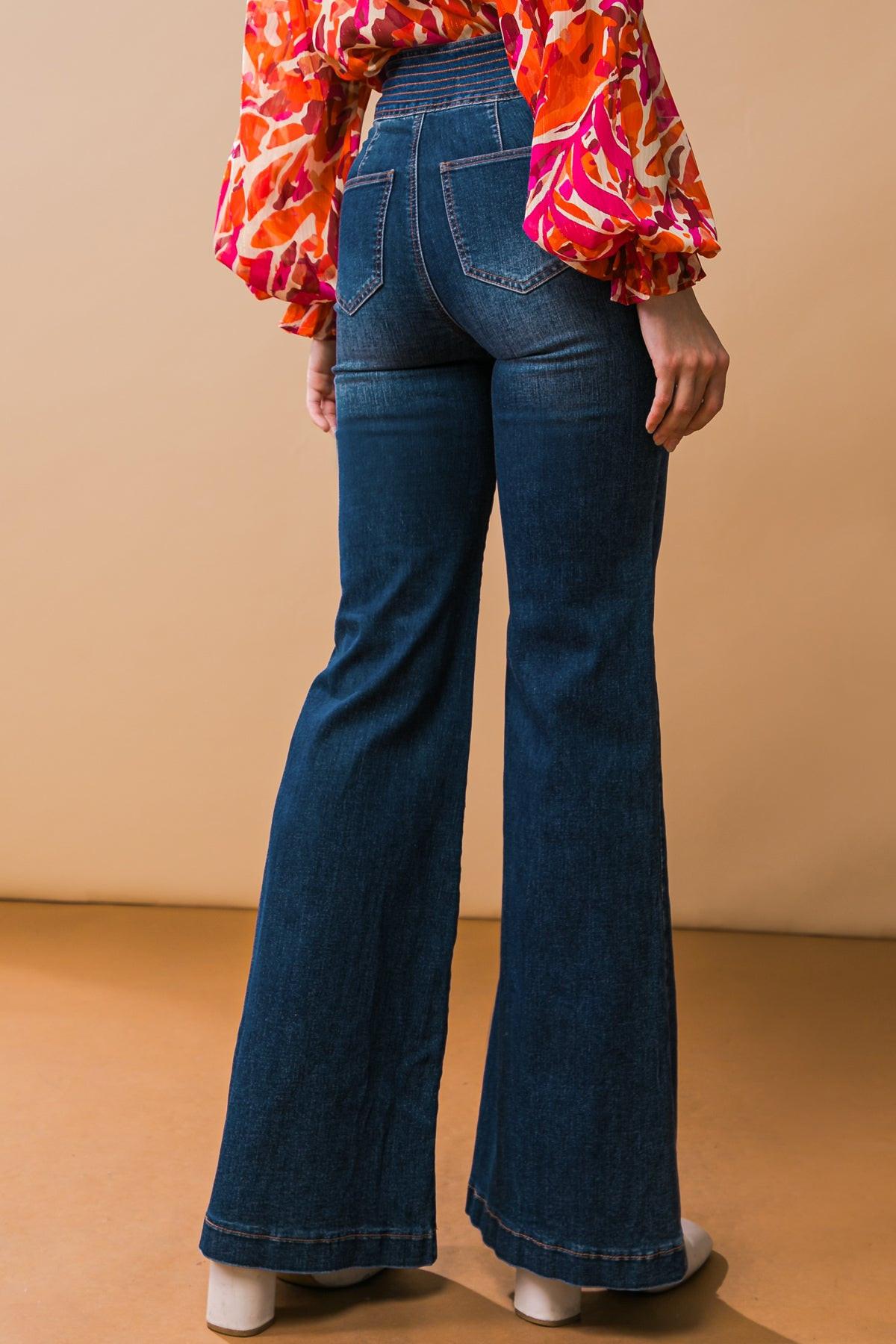 Grand Party Denim Jeans With Wide Waistband And Boot Cut