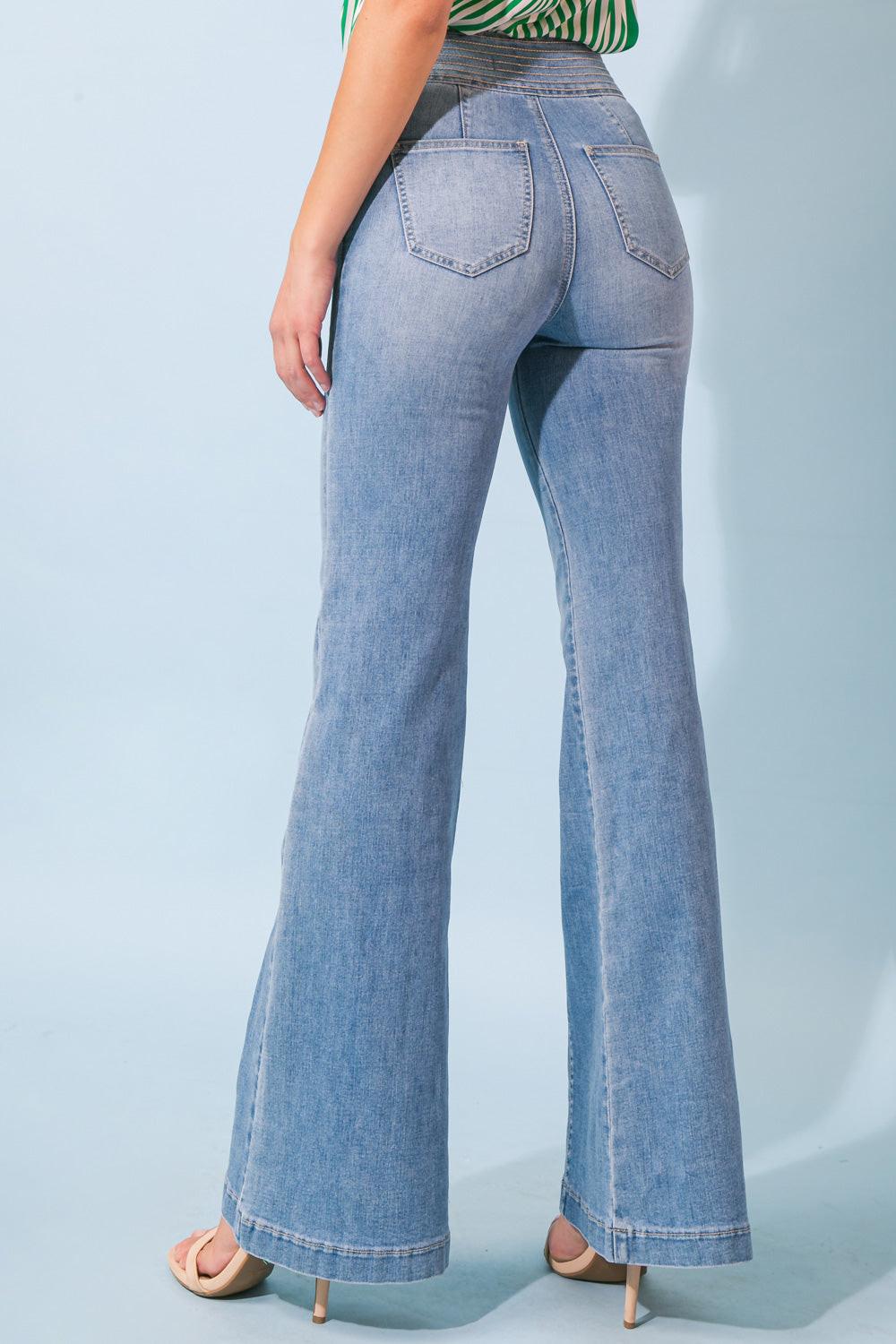 Grand Party Denim Jeans With Wide Waistband And Boot Cut