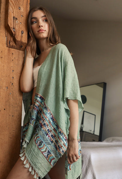 Embroidered Geometric Kimono-Soul Flow Apparel
