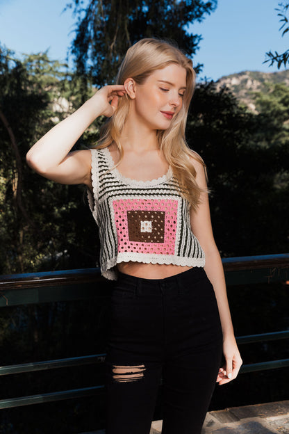 Leto Collection Bohemian Crochet Top with Colorful Patterns and Stripes for a Stylish Summer Look