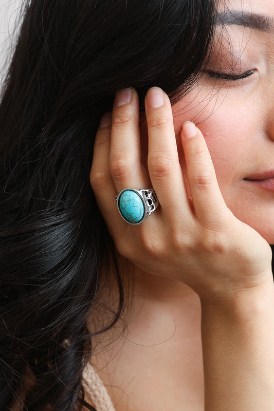 Bohemian Oval Cut Turquoise Ring-Soul Flow Apparel