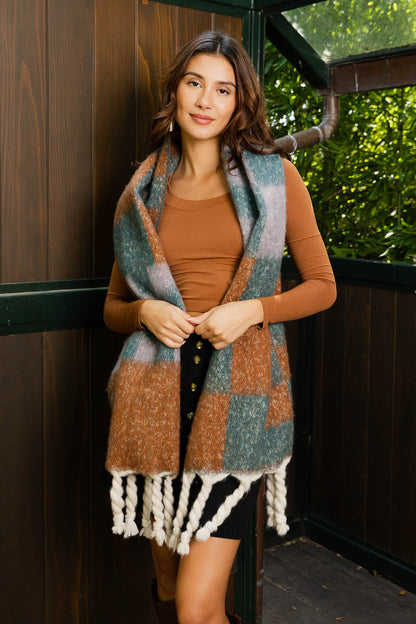 Multi Colored Checkered Scarf w/ Tassels-Soul Flow Apparel