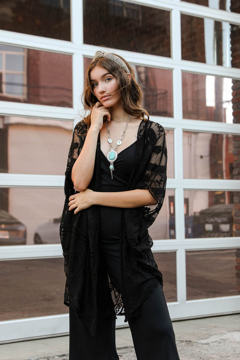 Embroidered Mesh Leaf Kimono-Soul Flow Apparel