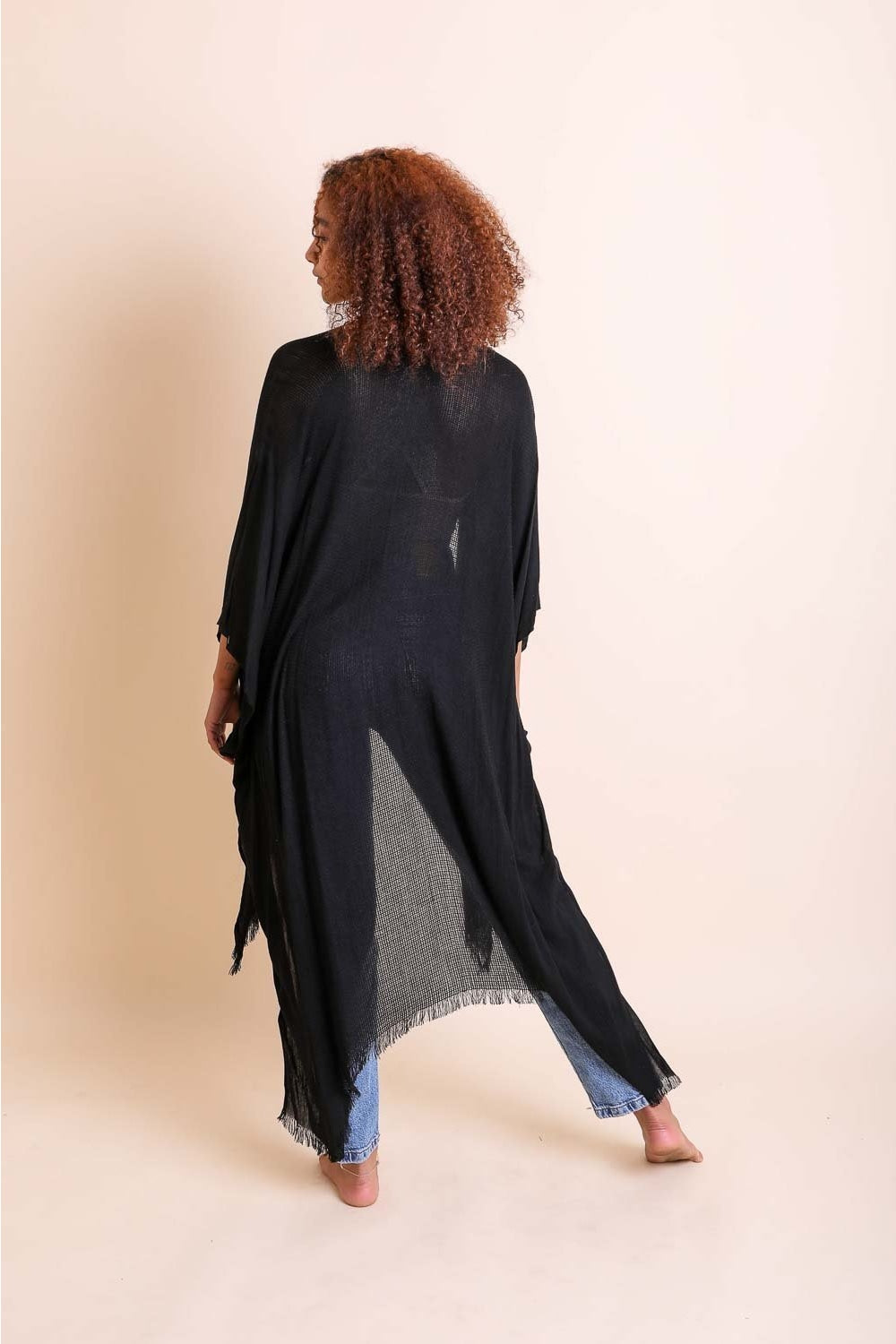 Frayed Trim Kimono-Soul Flow Apparel